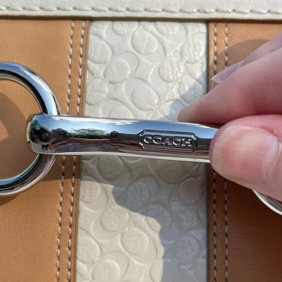 COACH Monogramed Cream & Tan Hamilton Tote Handbag Purse Silver Hardware GUC - Picture 9 of 11